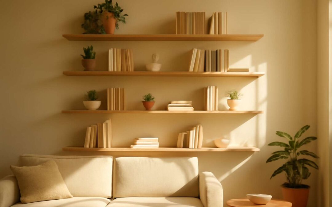 Transform Your Space with a wood shelving wall: chic storage and vibes.