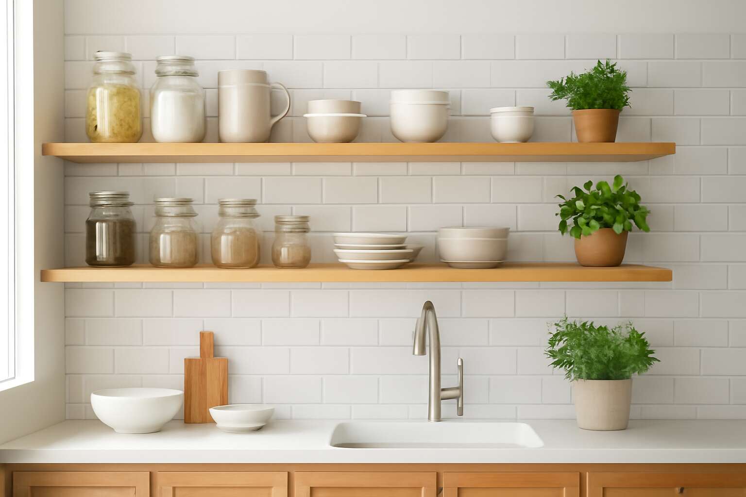 wood shelving kitchen