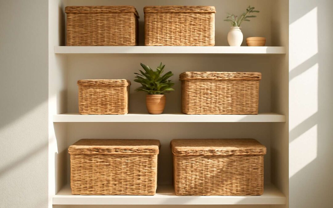 Stylish storage: shelving with baskets for clutter-free, chic spaces.