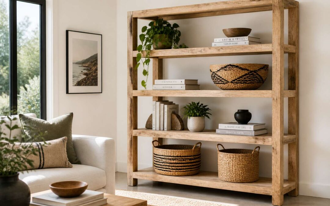 Cape timber shelving adds durable, natural storage to any room.